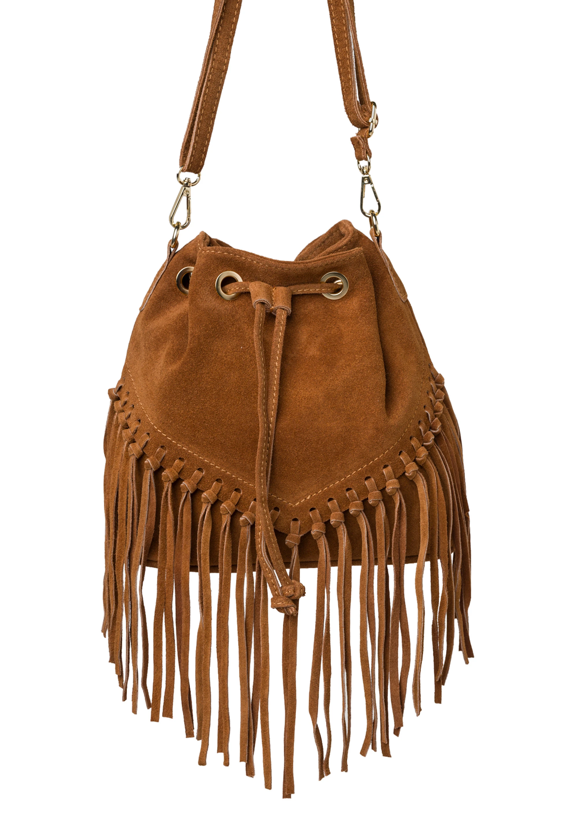 Borsa a spalla in vera pelle con frange èks